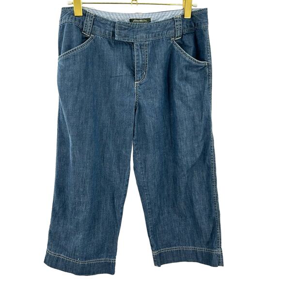 Eddie Bauer Jeans Womens 10 Blue Straight Capri High Rise Zip Fly Medium Wash - Picture 1 of 9
